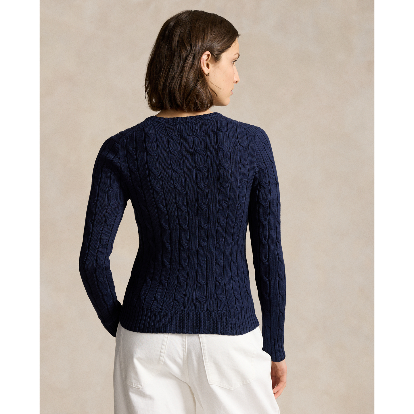 Женский свитер Ralph Lauren Cable-Knit Cotton Crewneck, цвет: Тёмно-зелёный тёмно-синий — фото 2
