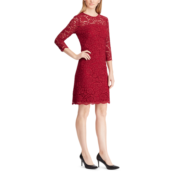 Scalloped-Hem Lace Dress Lauren em Vibrant Garnet 2