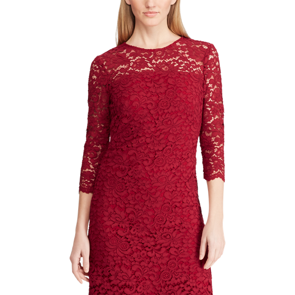 Scalloped-Hem Lace Dress Lauren em Vibrant Garnet 4