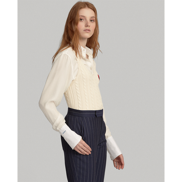 Cream/Red Cropped Cable-Knit Cotton Tank Polo Ralph Lauren 5