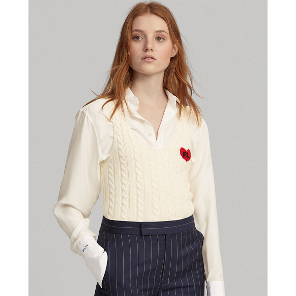 Cream/Red Cropped Cable-Knit Cotton Tank Polo Ralph Lauren 7