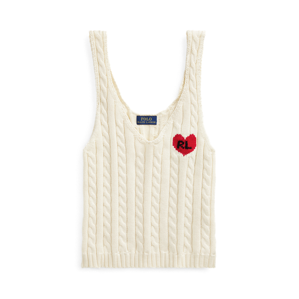 Cream/Red Cropped Cable-Knit Cotton Tank Polo Ralph Lauren 2