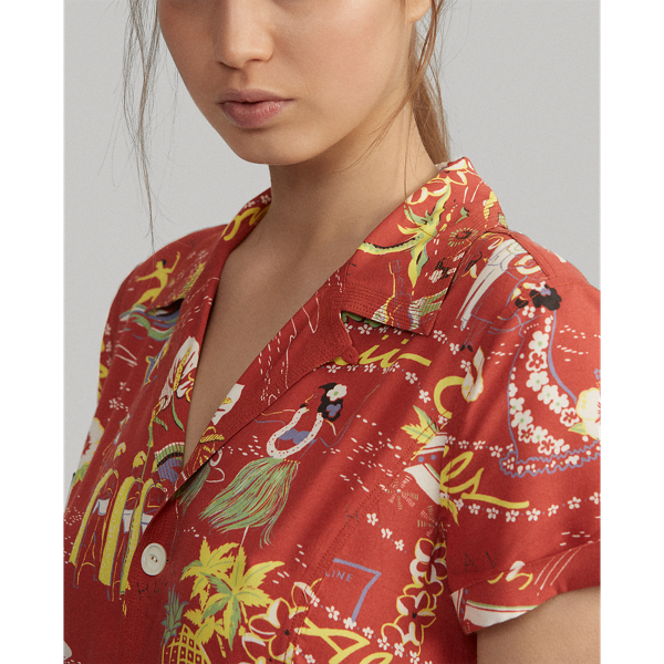 Hula Girl Print Tropical Fit-and-Flare Dress Polo Ralph Lauren 6