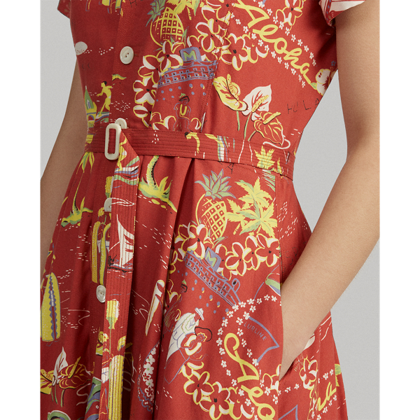Hula Girl Print Tropical Fit-and-Flare Dress Polo Ralph Lauren 7