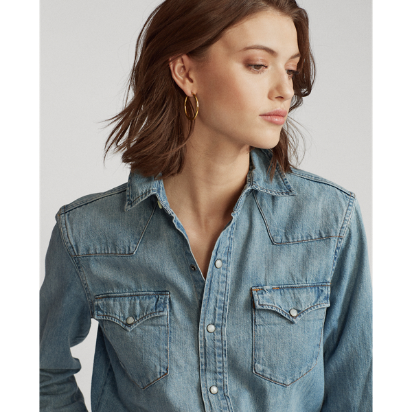 Medium Indigo Premium Denim Western Shirt Polo Ralph Lauren 5