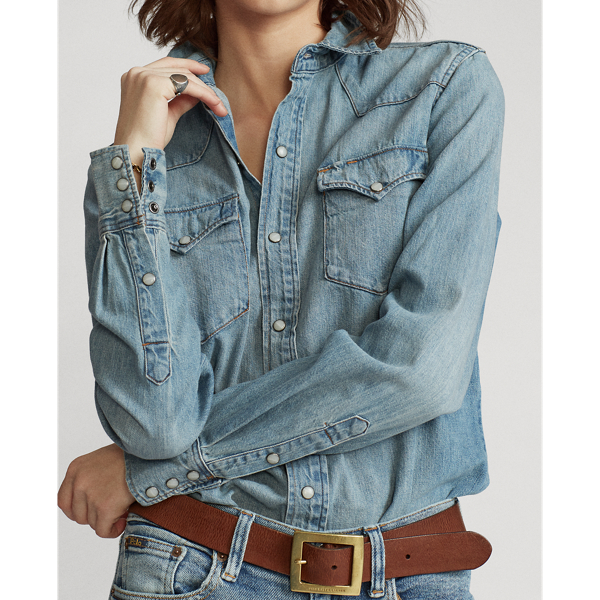Medium Indigo Premium Denim Western Shirt Polo Ralph Lauren 6