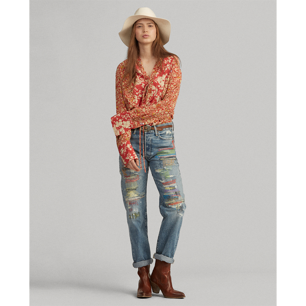 Red Combo Floral Floral Crepe Top Polo Ralph Lauren 4