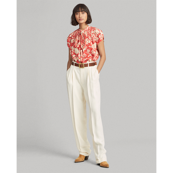 Red Meadow Floral Floral Keyhole Crepe Top Polo Ralph Lauren 4