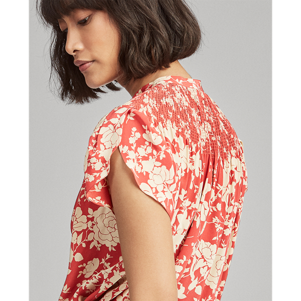 Red Meadow Floral Floral Keyhole Crepe Top Polo Ralph Lauren 6