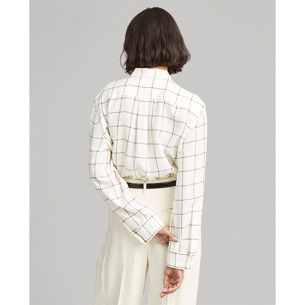 Trophy Cream Window Pane Plaid Silk Broadcloth Shirt Polo Ralph Lauren 4