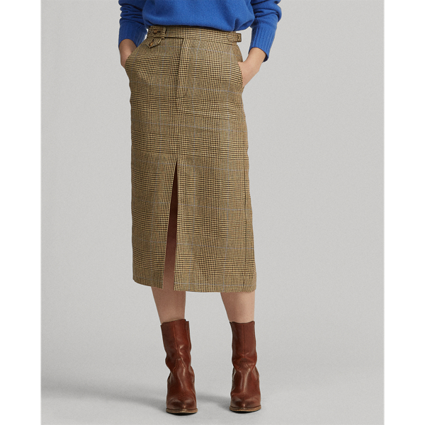Glen Plaid W/ Blue Deco Glen Plaid Linen-Cotton Skirt Polo Ralph Lauren 4