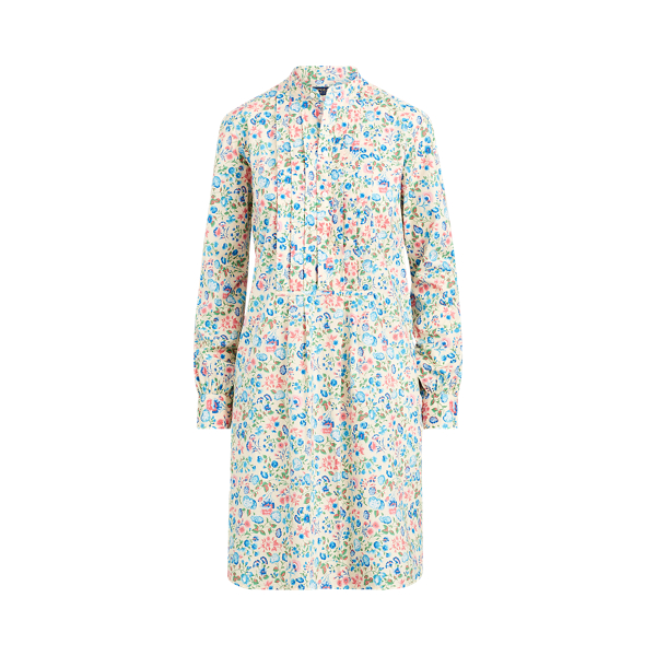 Blue Tan Floral Floral Cotton Shirtdress Polo Ralph Lauren 2