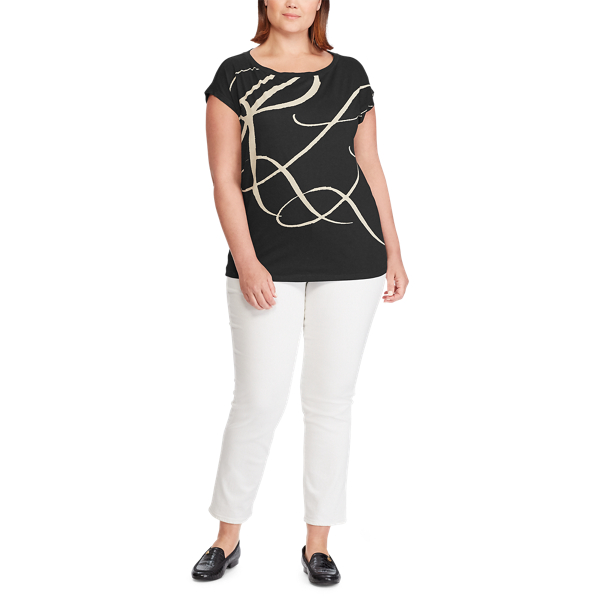 Black Logo-Print Cotton-Blend Top Lauren Woman 3