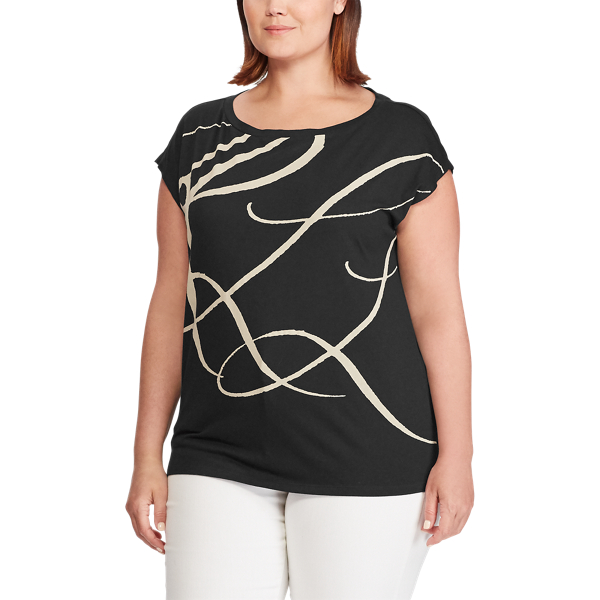 Black Logo-Print Cotton-Blend Top Lauren Woman 4