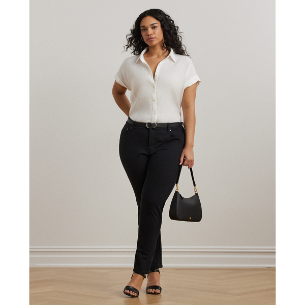 Chemise décontractée manches courtes lin Lauren Woman en Blanc 4