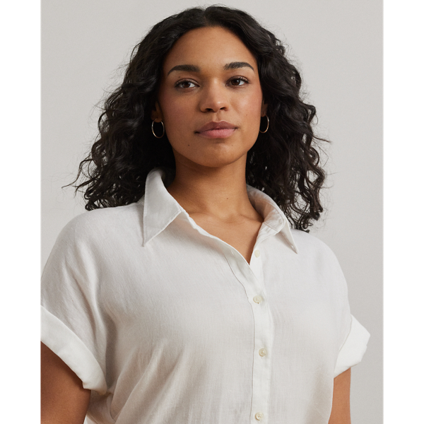 Chemise décontractée manches courtes lin Lauren Woman en Blanc 6