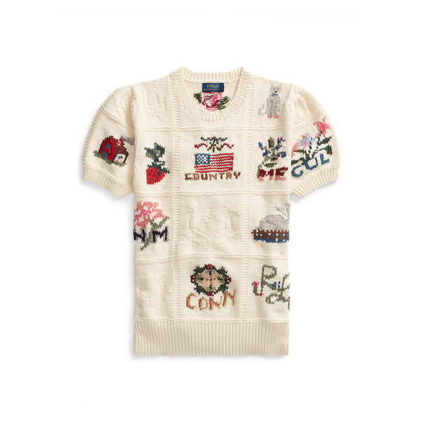 Cream Multi Knit Short-Sleeve Jumper Polo Ralph Lauren 2