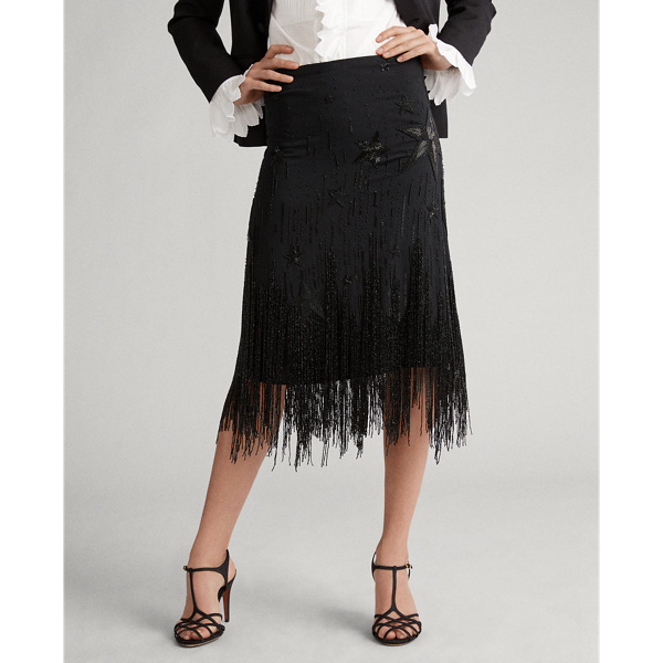 Black Beaded-Fringe Skirt Polo Ralph Lauren 4