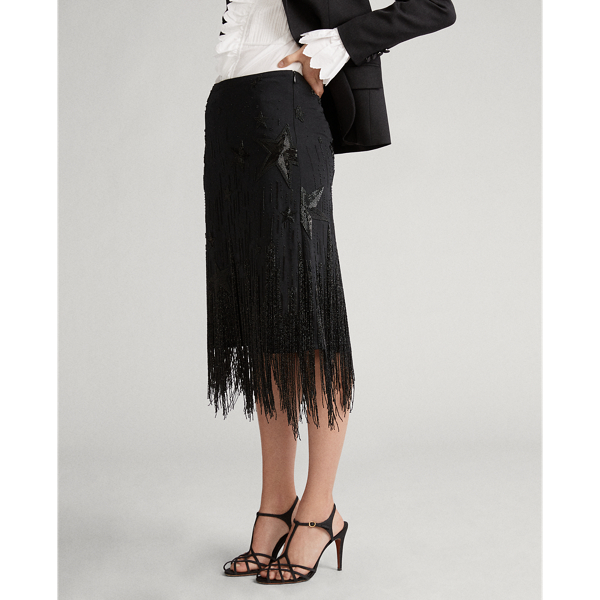 Black Beaded-Fringe Skirt Polo Ralph Lauren 5