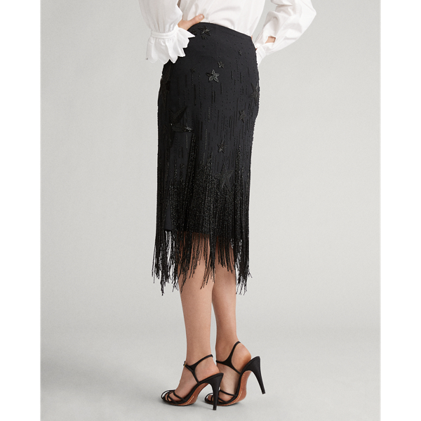 Black Beaded-Fringe Skirt Polo Ralph Lauren 6