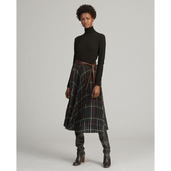 Green Tartan Pleated Georgette Skirt Polo Ralph Lauren 4