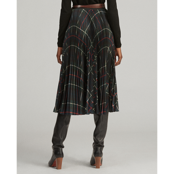 Green Tartan Pleated Georgette Skirt Polo Ralph Lauren 5