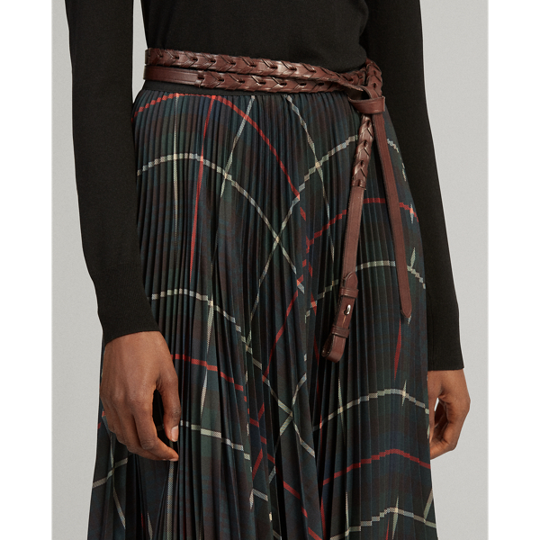 Green Tartan Pleated Georgette Skirt Polo Ralph Lauren 6