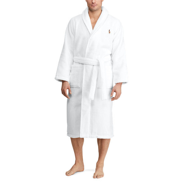 White Multi Cotton Terry Shawl Robe Polo Ralph Lauren 2