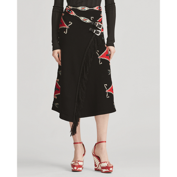 Black Multi Silk Wrap Skirt Ralph Lauren Collection 4