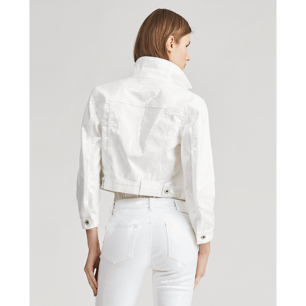 White Damien Sequinned Trucker Jacket Ralph Lauren Collection 5