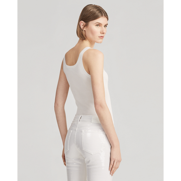 Camiseta de tirantes de seda en punto de canal&eacute; Ralph Lauren Collection en Blanco 5