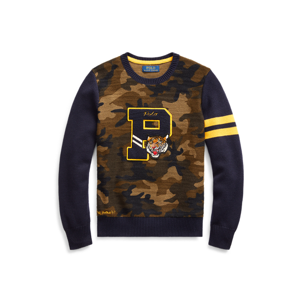 Camo Cotton Letterman Jumper for Boys Ralph Lauren PA