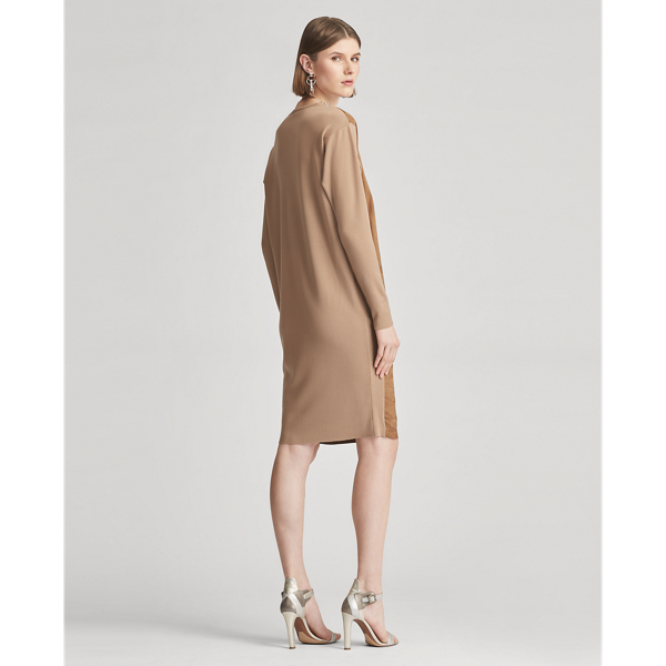 Camel W/ Camel Suede and Wool Crewneck Dress Ralph Lauren Collection 4