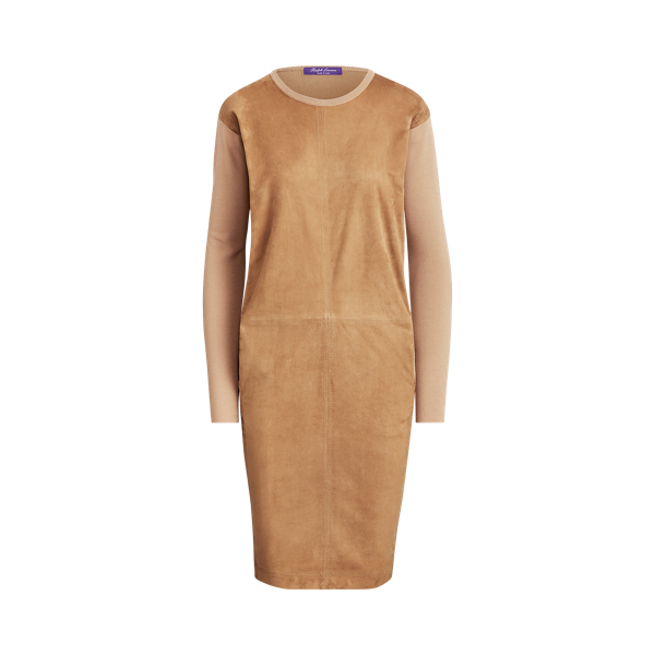 Camel W/ Camel Suede and Wool Crewneck Dress Ralph Lauren Collection 2