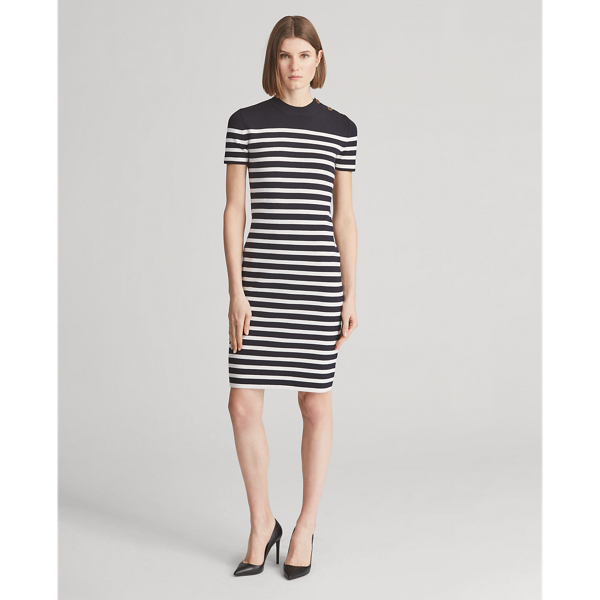 Midnight/Cream Stripe Stretch Silk Jumper Dress Ralph Lauren Collection 4