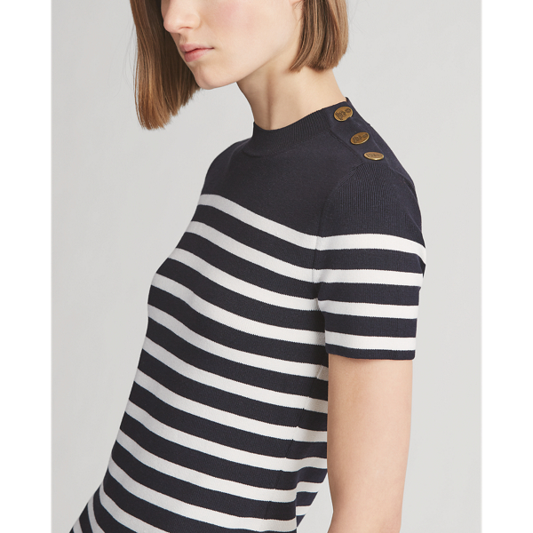 Midnight/Cream Stripe Stretch Silk Jumper Dress Ralph Lauren Collection 5