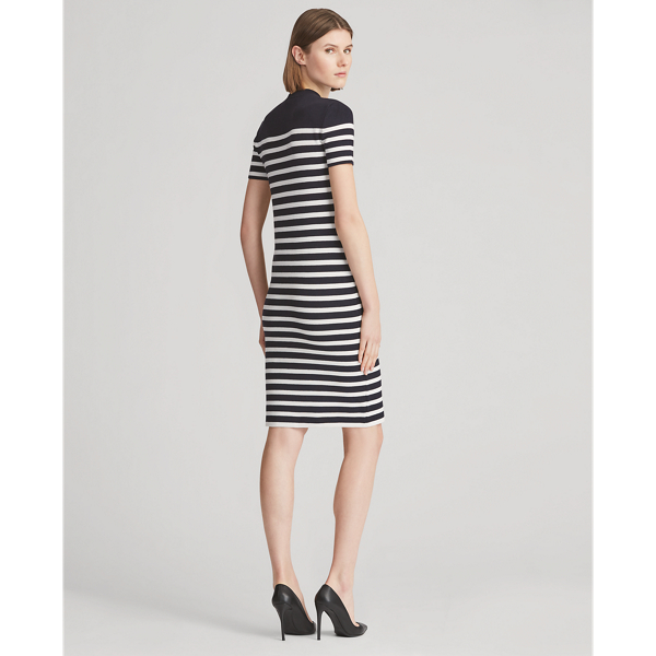 Midnight/Cream Stripe Stretch Silk Jumper Dress Ralph Lauren Collection 6