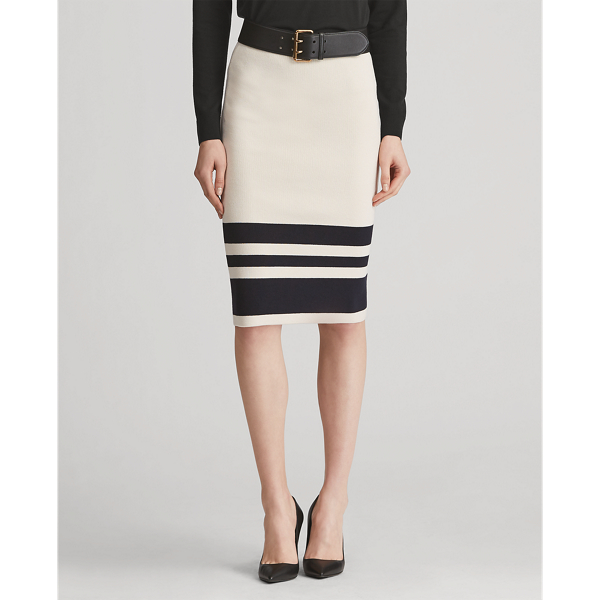 Jupe crayon en soie stretch Ralph Lauren Collection en Cr&egrave;me multi 4