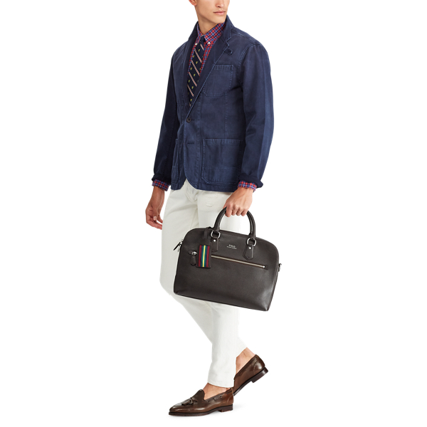 Dark Brown Pebbled Leather Briefcase Polo Ralph Lauren 6