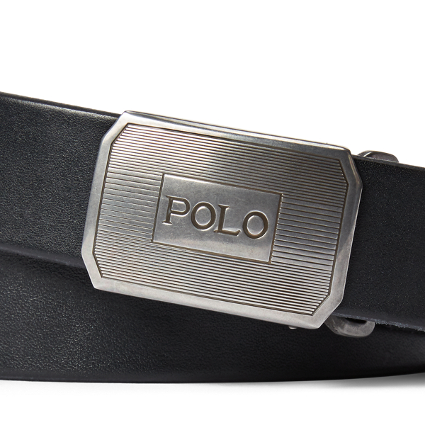 Black Engraved-Plaque Vachetta Belt Polo Ralph Lauren 2