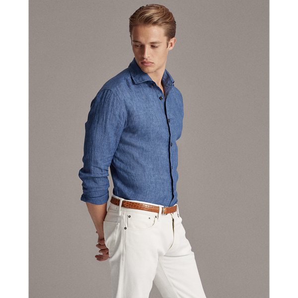 Light Blue Linen Chambray Shirt Purple Label 4