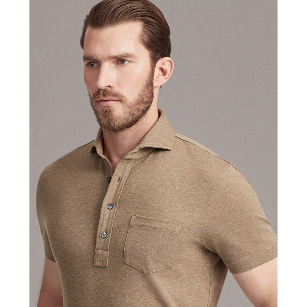 Taupe Melange Custom Slim Fit Washed Pique Polo Shirt Purple Label 6