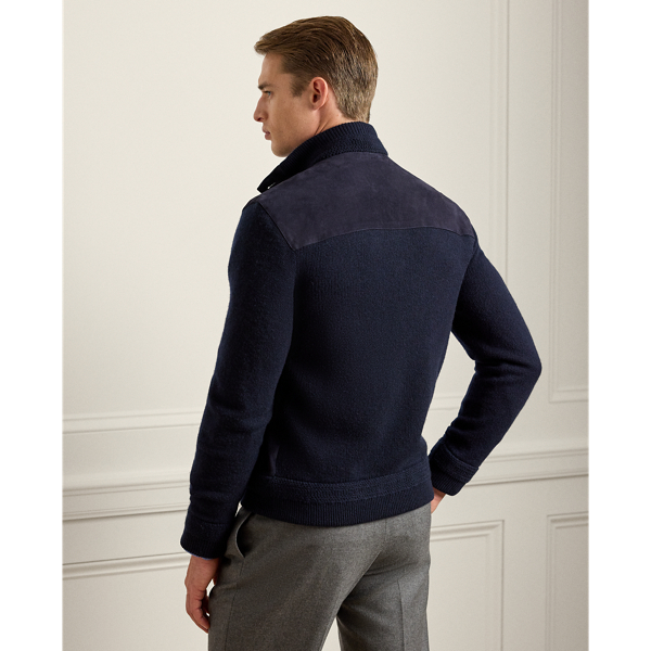 Suede-Front Cashmere Cardigan
