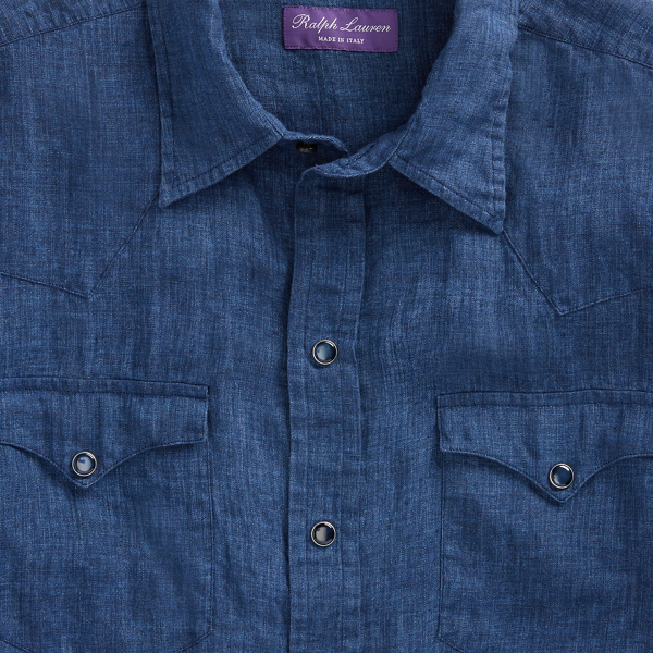Dk Blue Linen Chambray Western Shirt Purple Label 2