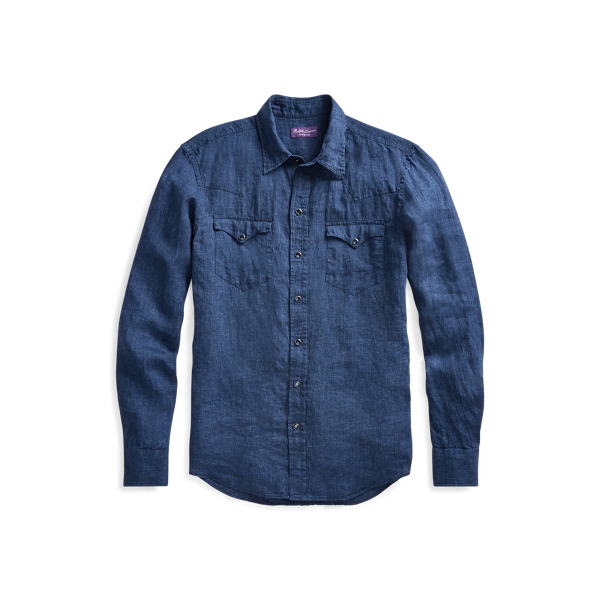 Linen Chambray Western Shirt Purple Label 1