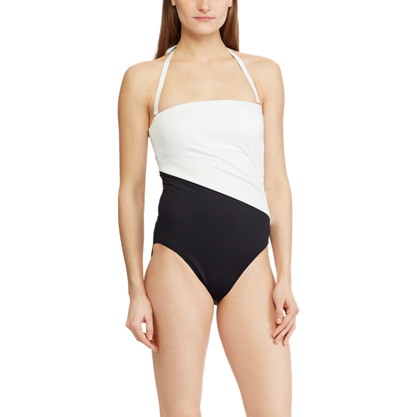 Black/White Bandeau One-Piece Swimsuit Lauren 2