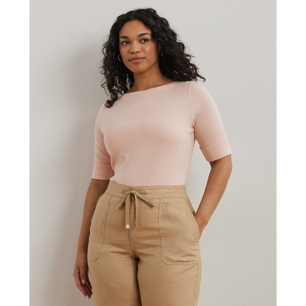 Pale Rose Stretch Cotton Boatneck Top Lauren Woman 1