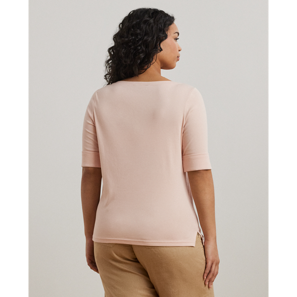 Pale Rose Stretch Cotton Boatneck Top Lauren Woman 5