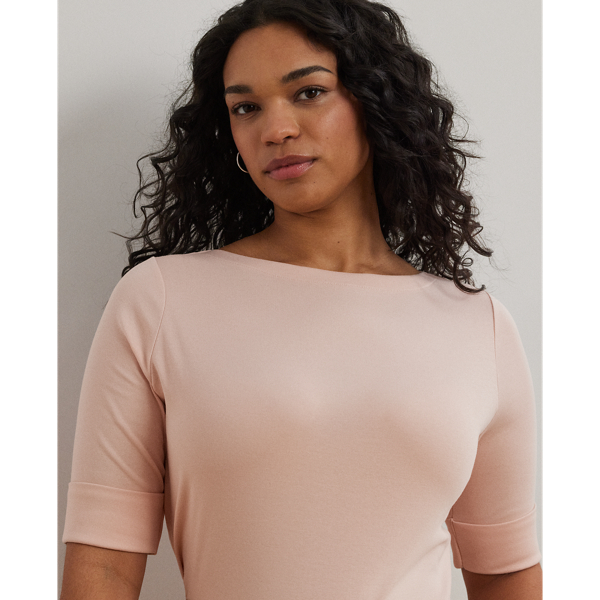 Pale Rose Stretch Cotton Boatneck Top Lauren Woman 6