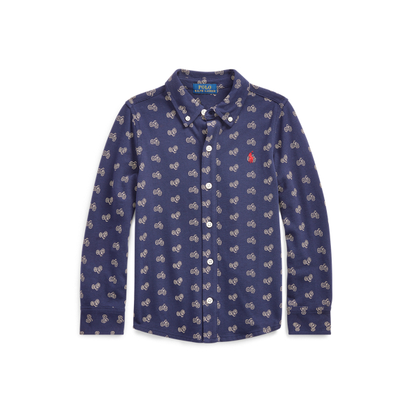 Bike-Print Knit Oxford Shirt